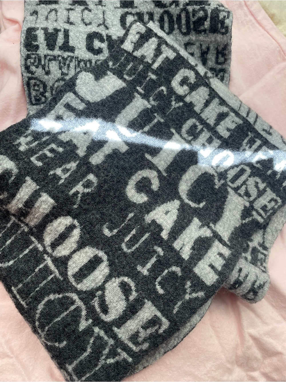 Y2K Juicy Couture Gray Wool Text Pattern Scarf
